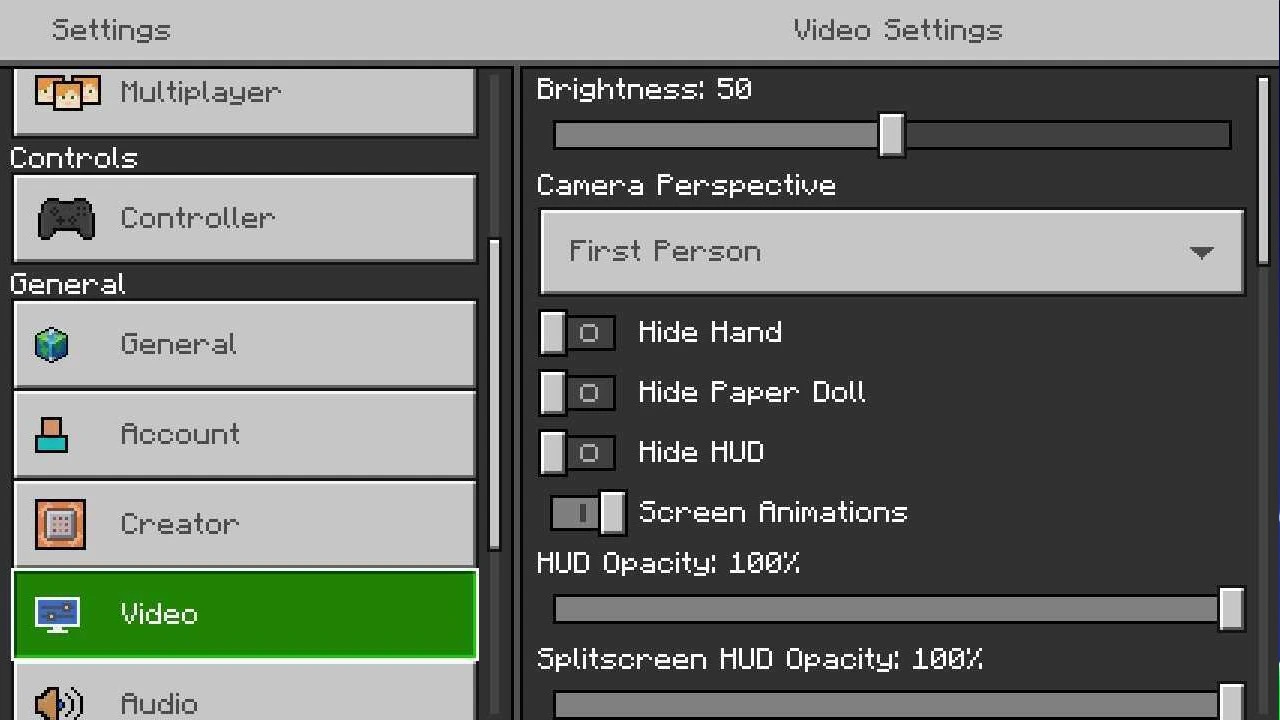 Minecraft settings with toggle switch Minecraft settings with toggle switch