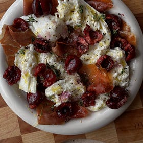 Burrata with Crispy Prosciutto & Cherries
