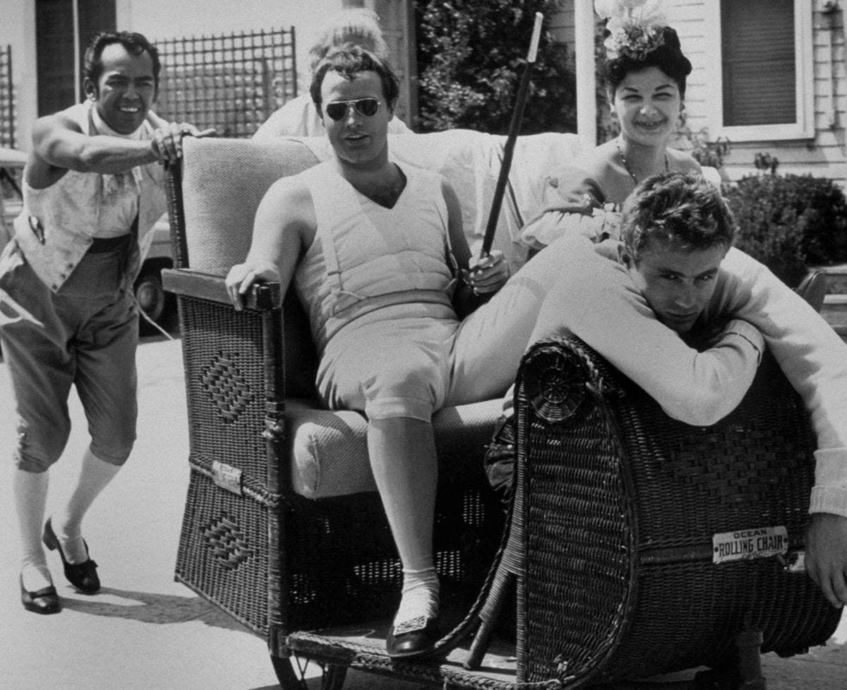 Marlon Brando and James Dean during the filming of “East of Eden.”