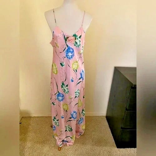 Rodarte Women’s FLORAL PRINTED SLIP Silk DRESS Pink Size 12 Made in the USA MIDI - Picture 1 of 13
