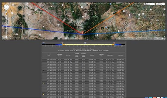 Sun/Moon rise/set direction from Santa Fe