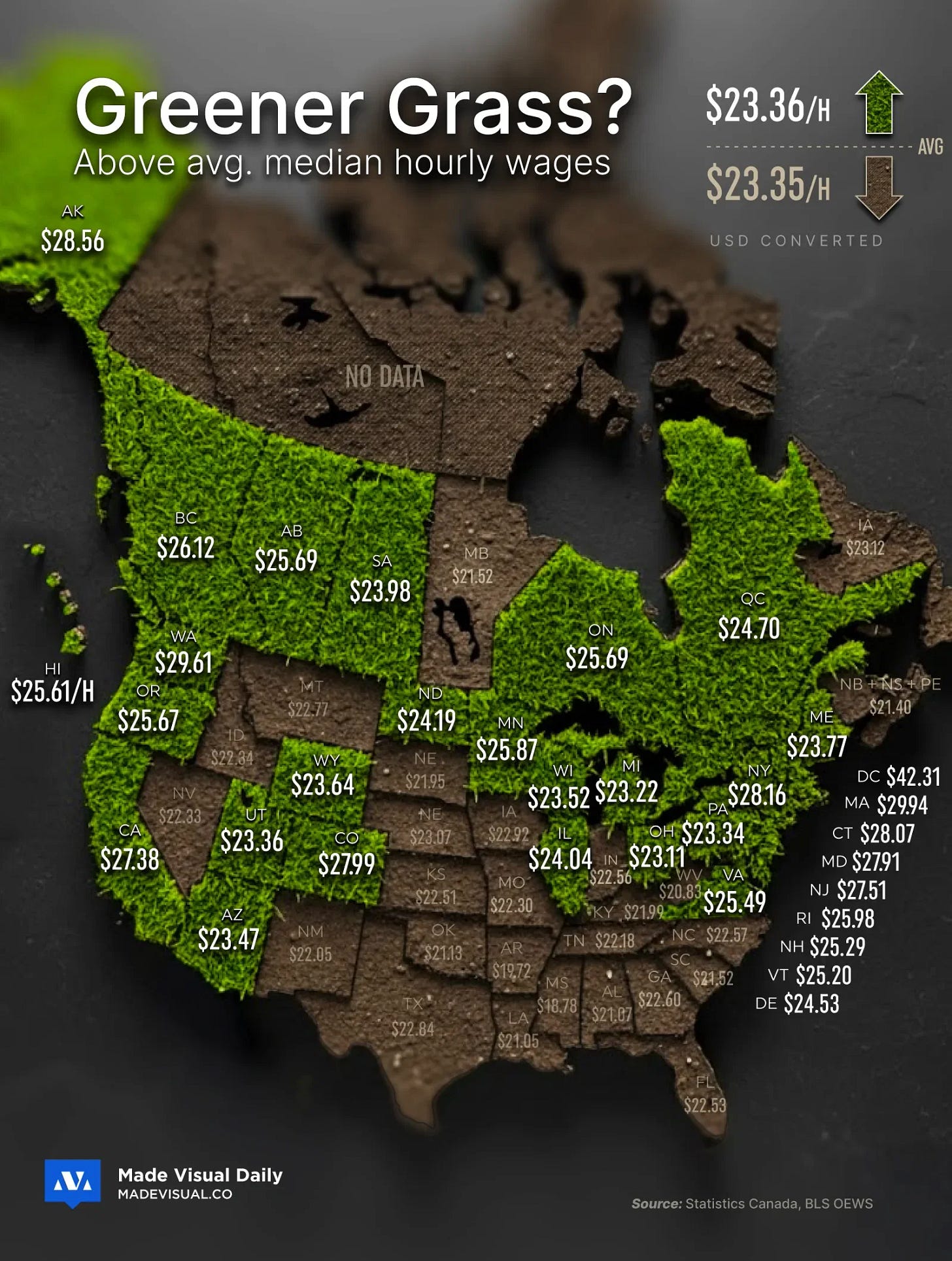 Above average hourly wages, state by state