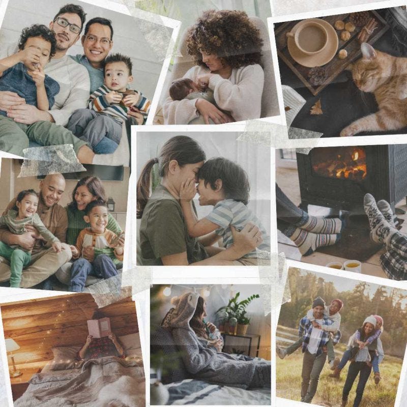 collage of families enjoying cozy winter days together