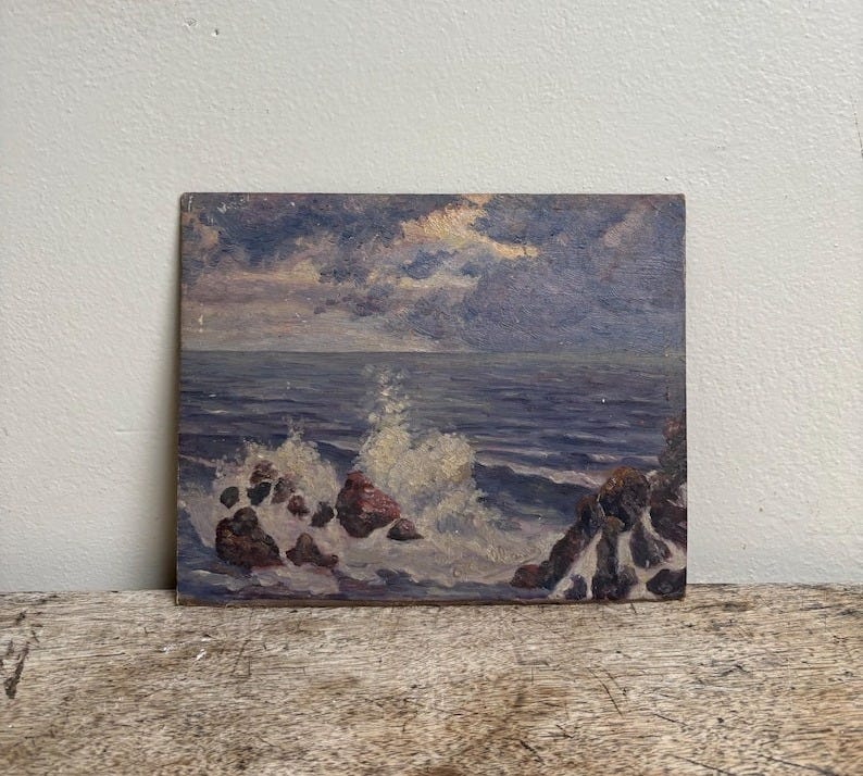 Vintage Small French Coastal Oil Painting No 7 image 1