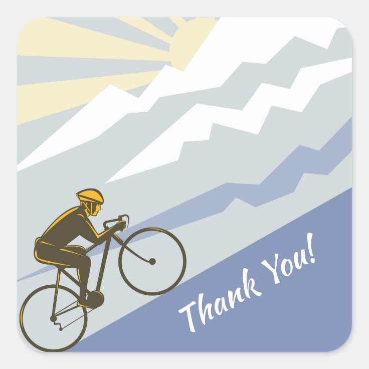 Cyclist Biking up Mountain Road Bike Thank You Square Sticker | Zazzle Cyclist Biking up Mountain Road Bike Thank You Square Sticker | Zazzle