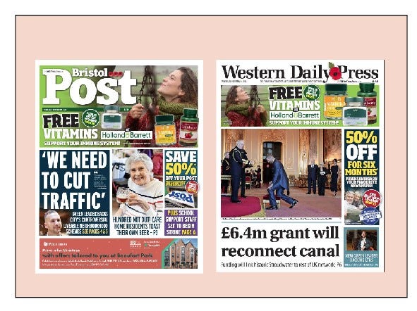 p1 of the Bristol Post and Western Daily Press