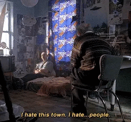 Blaine Faulkner, talking to author Jose Chung in his bedroom: "I hate this town. I hate... people. I just want to be taken away to someplace where I... I don't have to worry about finding a job." Blaine Faulkner, talking to author Jose Chung in his bedroom: "I hate this town. I hate... people. I just want to be taken away to someplace where I... I don't have to worry about finding a job."