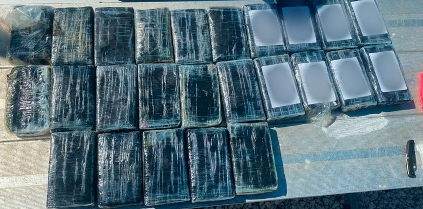 The bale was found to contain 25 bricks of cartel cocaine weighing in at 65 pounds worth more than $875,000. The bale was found to contain 25 bricks of cartel cocaine weighing in at 65 pounds worth more than $875,000.