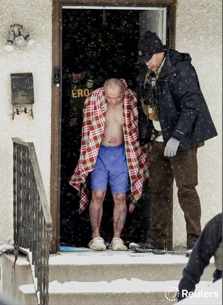 Ice agents detain a man  wearing only underwear and five-year-old Liam Conjo Ramos.
