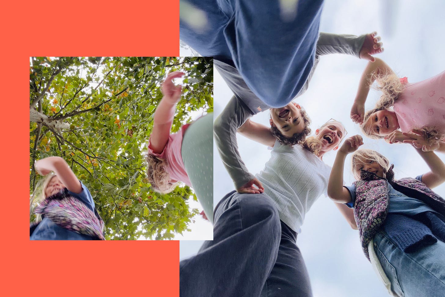 round A low-angle burst frame of children running around a phone on the ground round A low-angle burst frame of children running around a phone on the ground