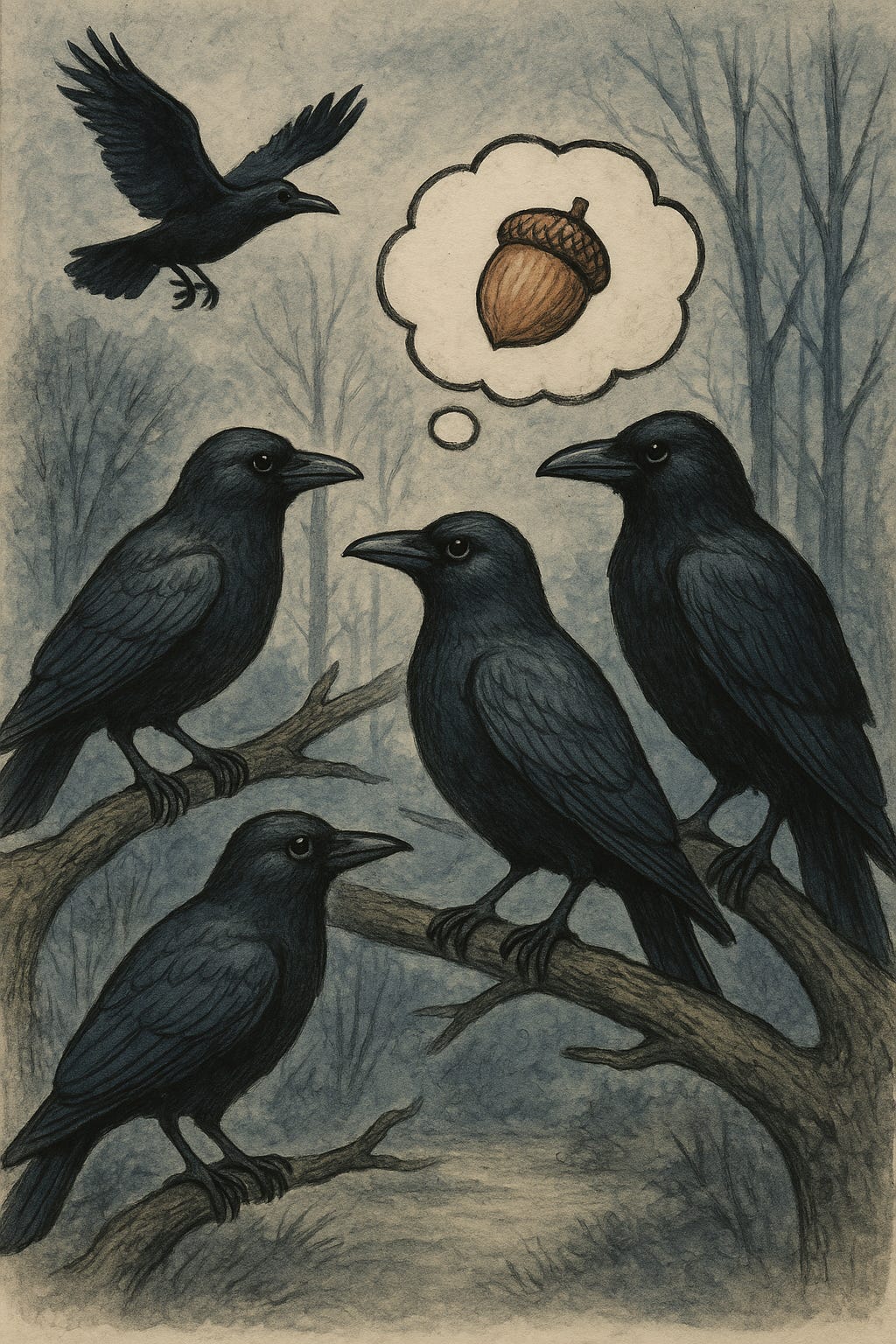 The Corvids' Woodland Contemplation