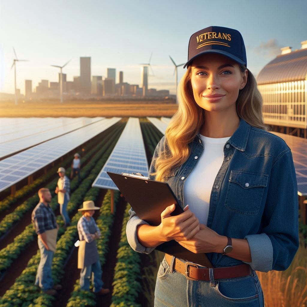 farmer veteran overseeing crops in energy grid farm