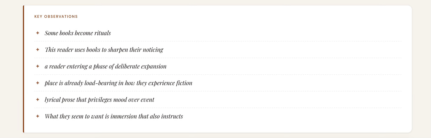 Prose portrait of reader's taste