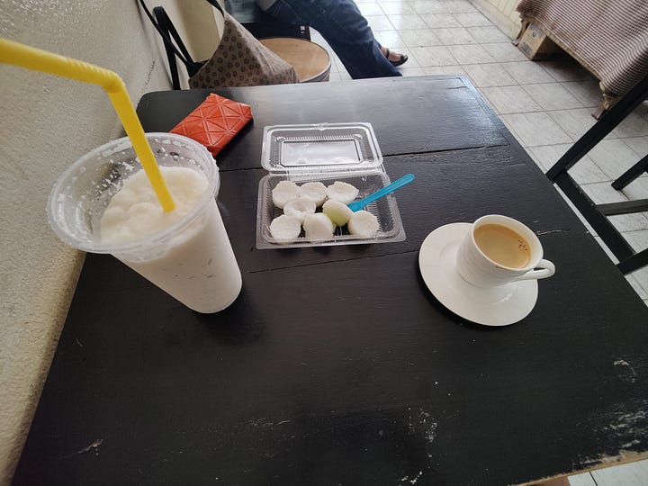 going DIY coconut coffee w/ espresso + young coconut smoothie + bonus khanom thuai for a coconut concurrenace /