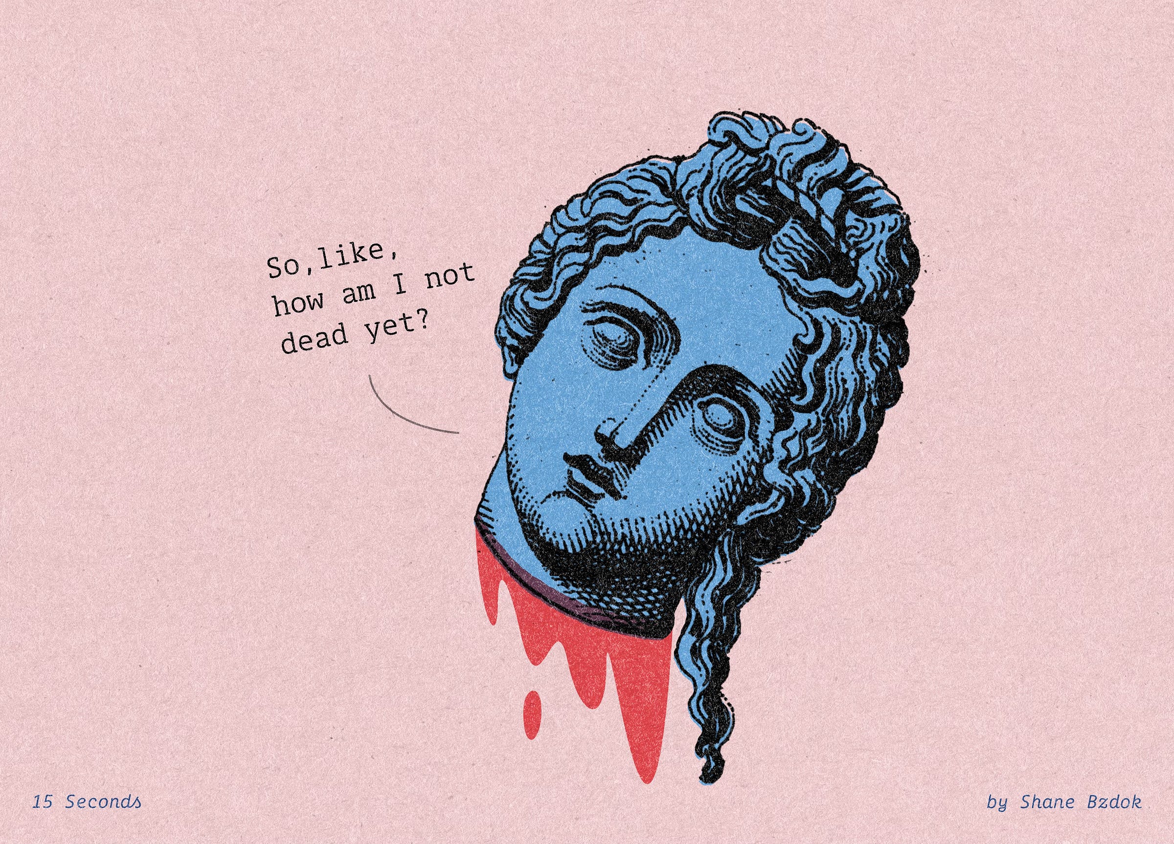 A stylized illustration of a decapitated head.