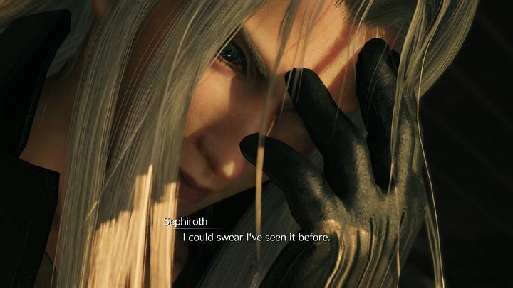 Zack talks to Sephiroth in the inn and the latter swears he's seen this landscape before.