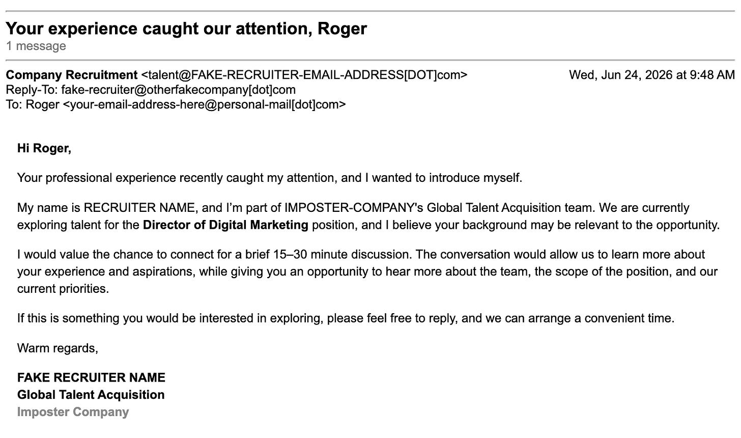 screenshot of a fake email