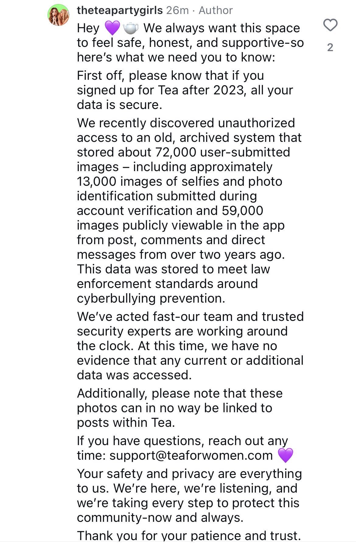 Shared post - The Tea App Breach - 60GB of Personal Info