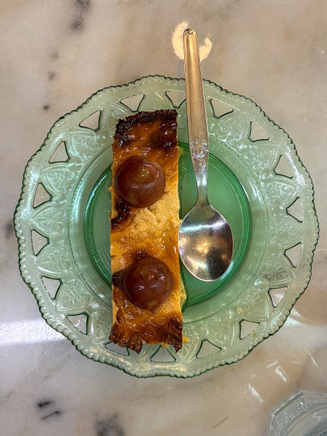 Portuguese lunch: rice with octopus and egg custurd.