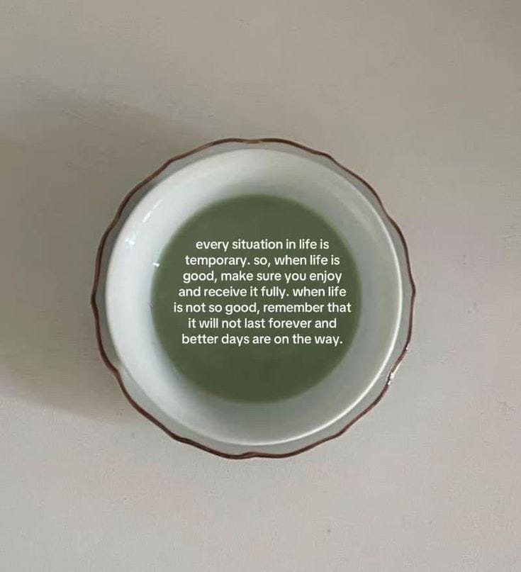 This may contain: a white bowl with a green quote on it