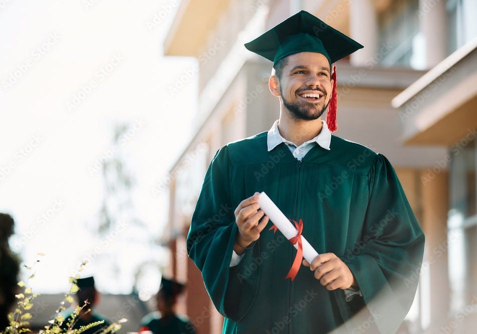 Happy graduate student with a certificate after graduation ceremony at  university. Stock Photo | Adobe Stock