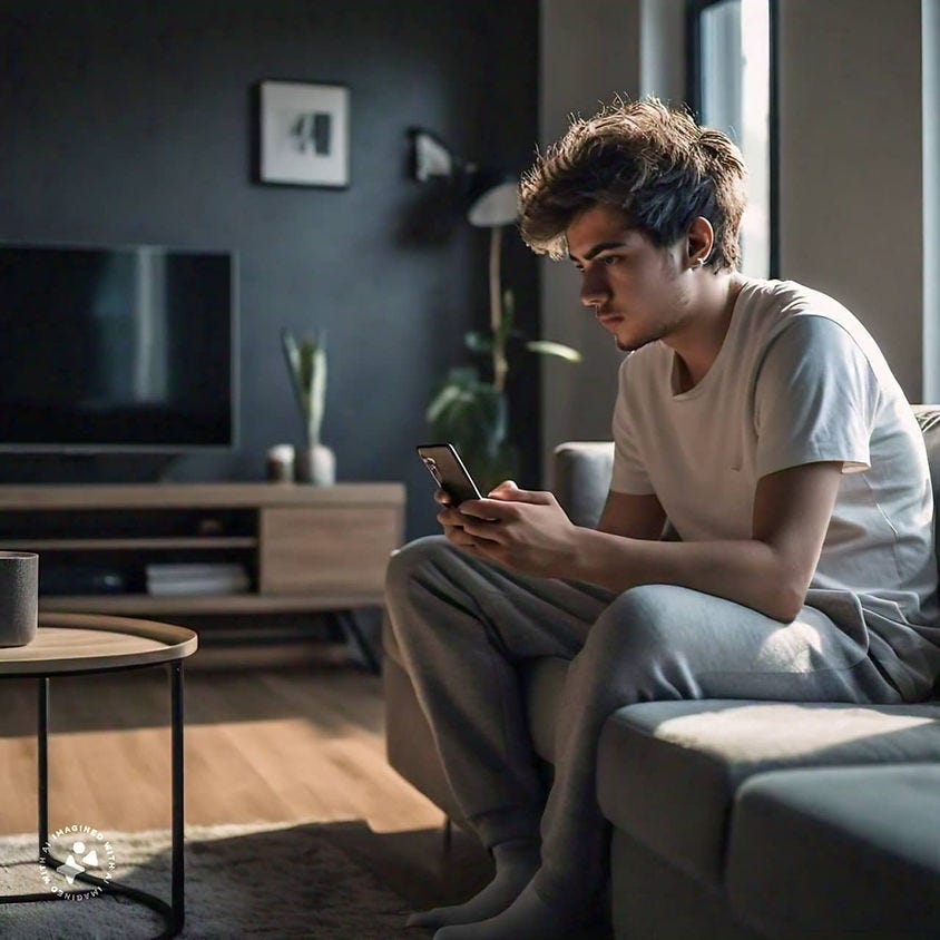 Young man is addicted to social media and he can't stop using social media