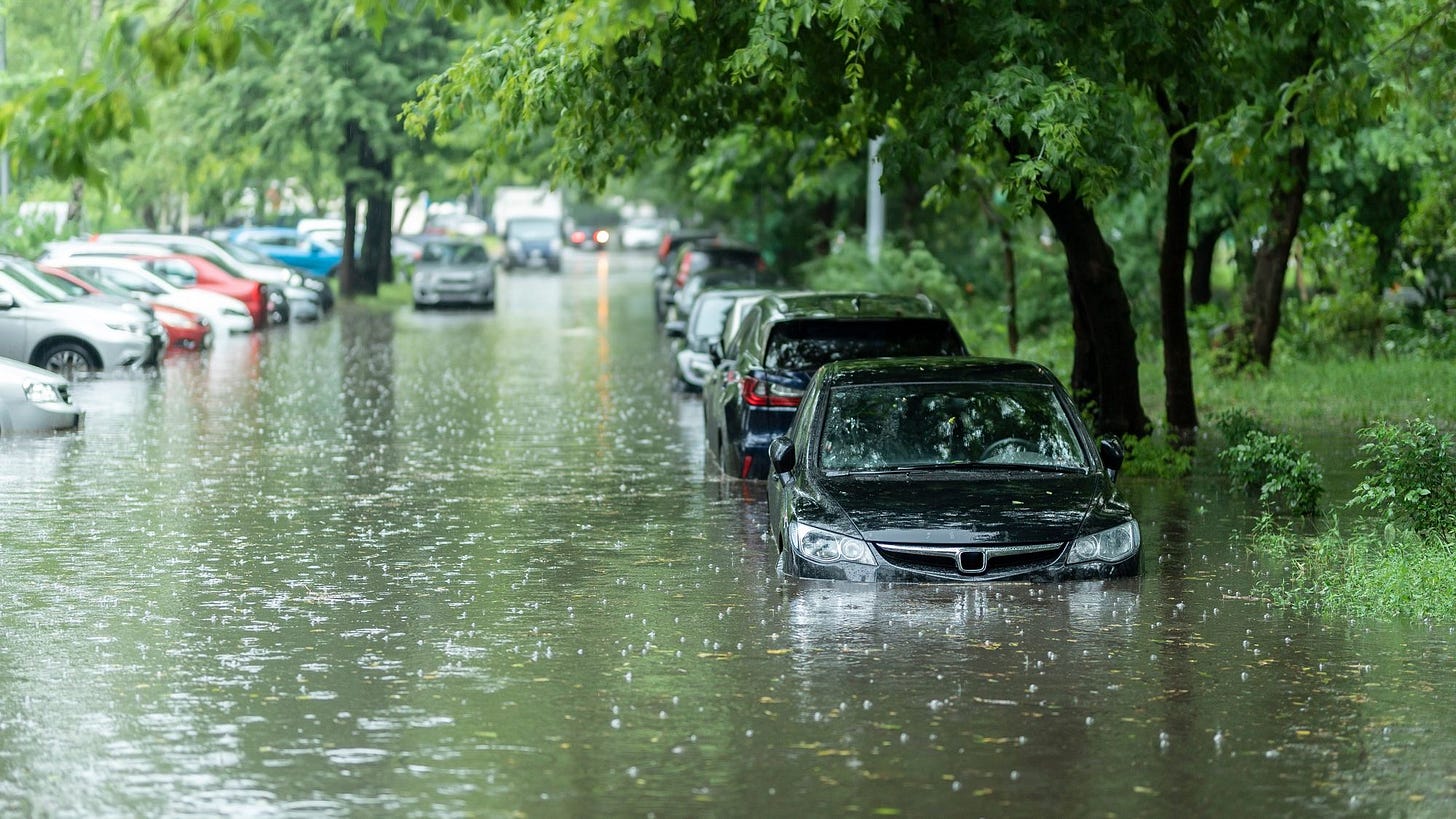 Cars in a flood.