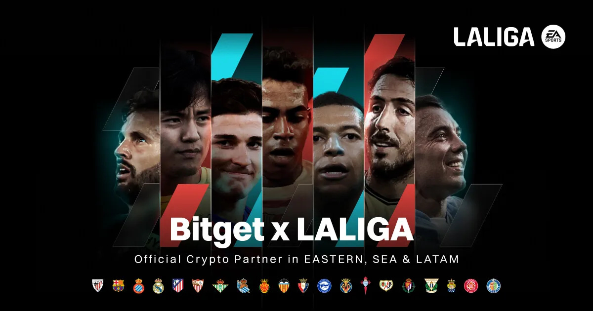 Bitget and LaLiga partnership announcement for 2025, featuring Lionel Messi collaboration with the crypto exchange