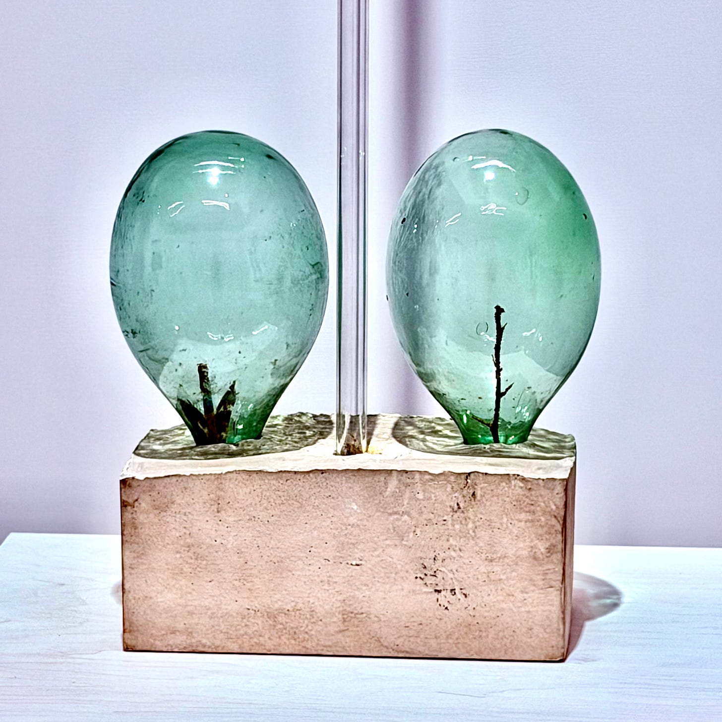 Robert Rauschenberg - Sculpture - Gagosian - Glass bottles, twig, and arrow fletching in plaster with glass tube  © Photograph by Sam Sunshine 2026