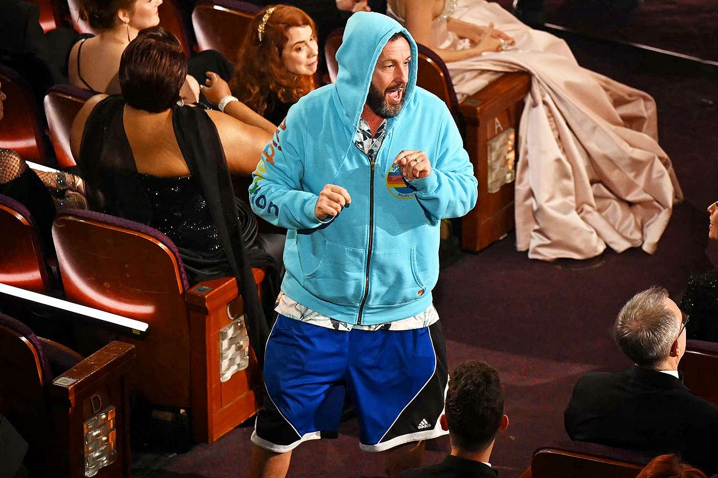 Adam Sandler Crashes the 2025 Oscars in a Hoodie and Basketball Shorts