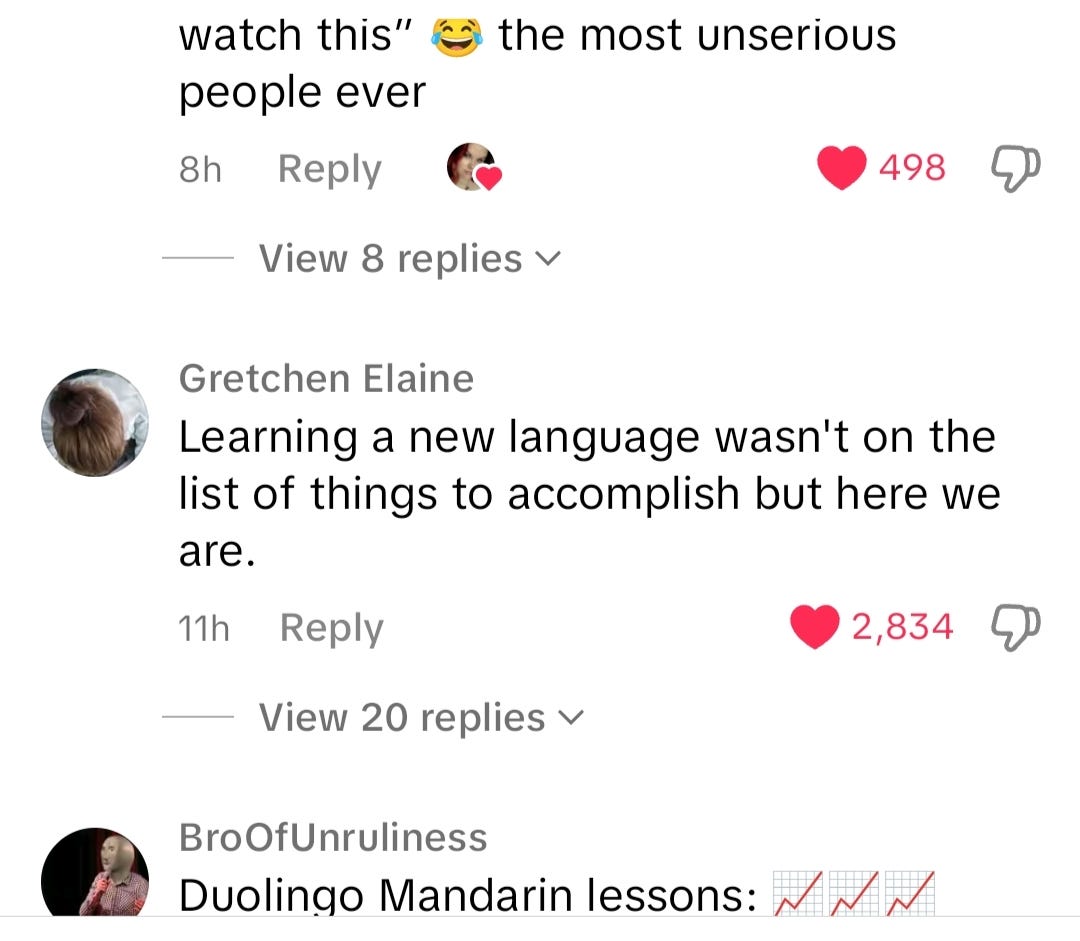 screenshot of tiktok comments about rednote