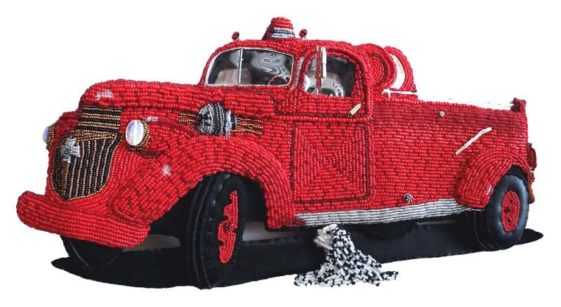 beaded fire truck bead embroidery Engine Co. 6 Duxbury Art Association Winter Juried Show 2010 3rd Place Mixed Media Quincy Boston artist lone beader