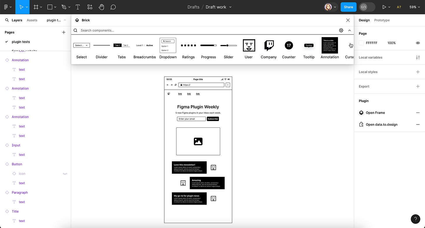 Screenshot of Brick Figma plugin