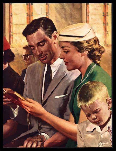 VINTAGE 1950'S "SUNDAY TOGETHER" FAMILY CHURCH WORSHIP CHRISTIAN ART ...