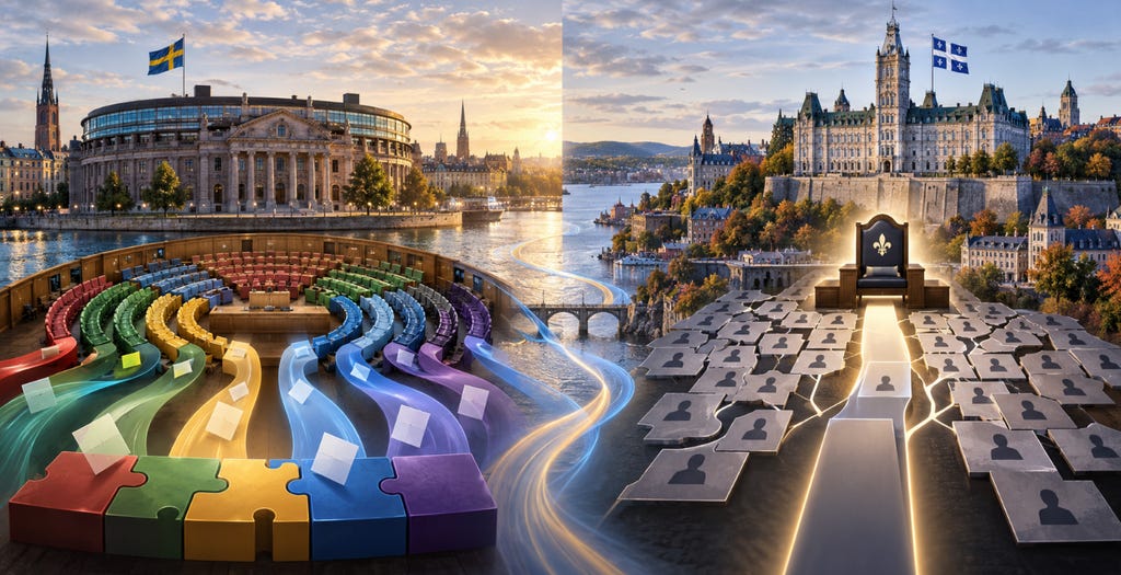 Image actuelle : Élections en Suède et au Québec illustrant deux systèmes politiques et électoraux différents. Image actuelle : Élections en Suède et au Québec illustrant deux systèmes politiques et électoraux différents.