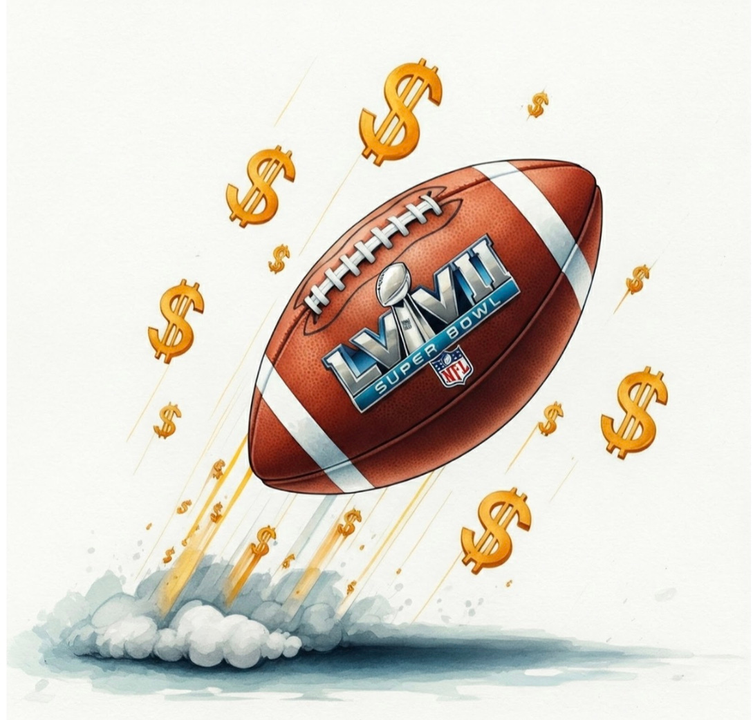Image of American NFL football with golden $ signs around it Image of American NFL football with golden $ signs around it
