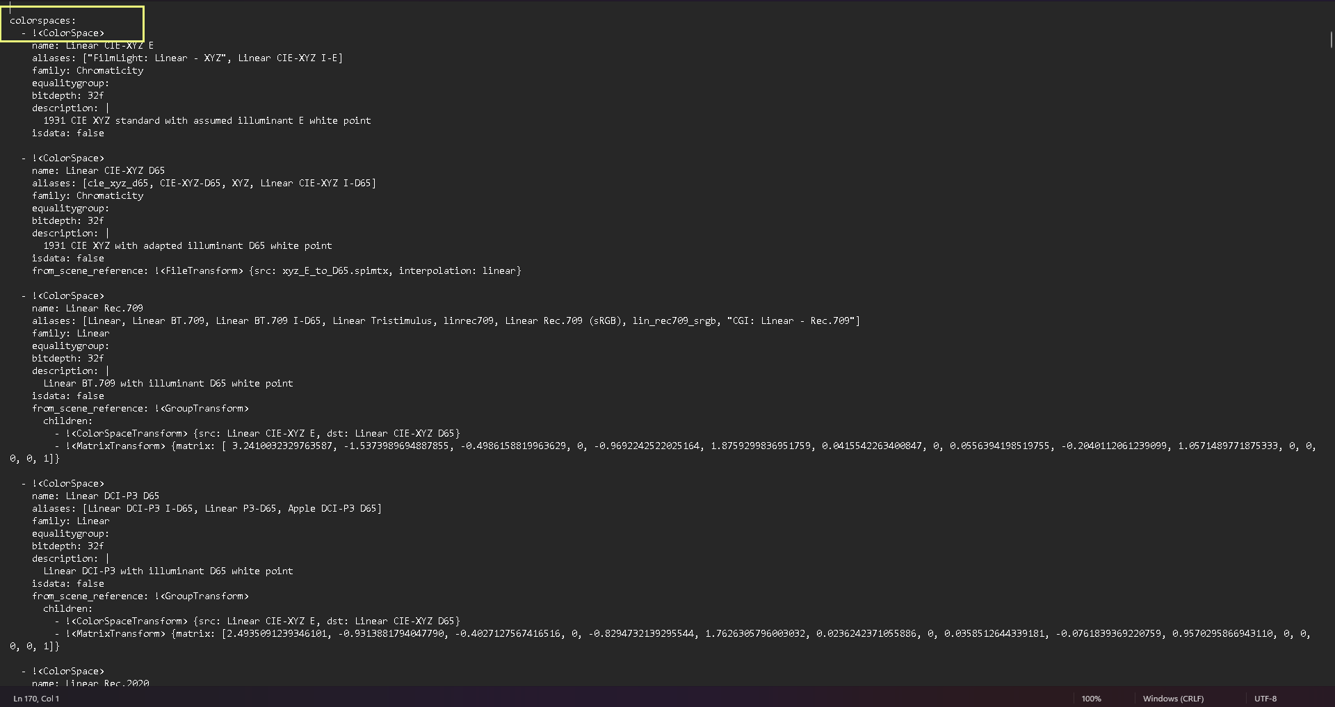 This section is a list of the scene-referred colorspaces in the config.