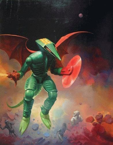 This may contain: an image of a man with a shield in the air