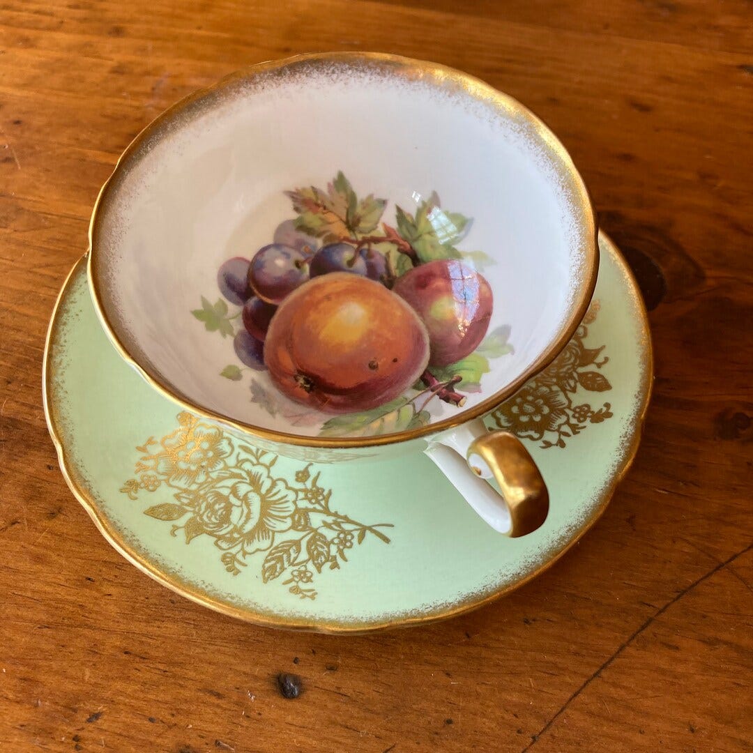 Shelley Fruit Teacup and Saucer Green Gold Rose C. 1964-1966 Vintage Fine Bone China Made in England Shelley Tea Cup With Saucer - Etsy Shelley Fruit Teacup and Saucer Green Gold Rose C. 1964-1966 Vintage Fine Bone China Made in England Shelley Tea Cup With Saucer - Etsy