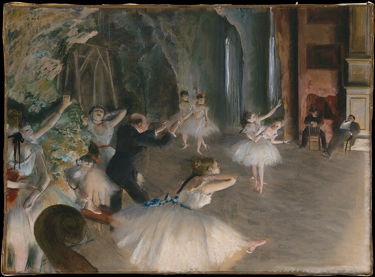 Edgar Degas, The Rehearsal of the Ballet on Stage, about 1874 Edgar Degas, The Rehearsal of the Ballet on Stage, about 1874