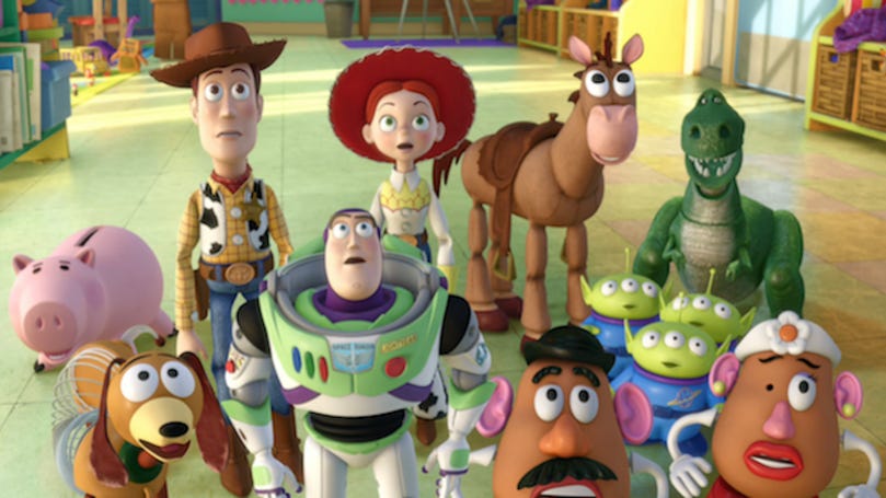Toy Story (1995) was the first full-length movie generated entirely on a computer. Due to the limited power of the computers and algorithms of the time it's graphics lacked the realism expected by today's standards.