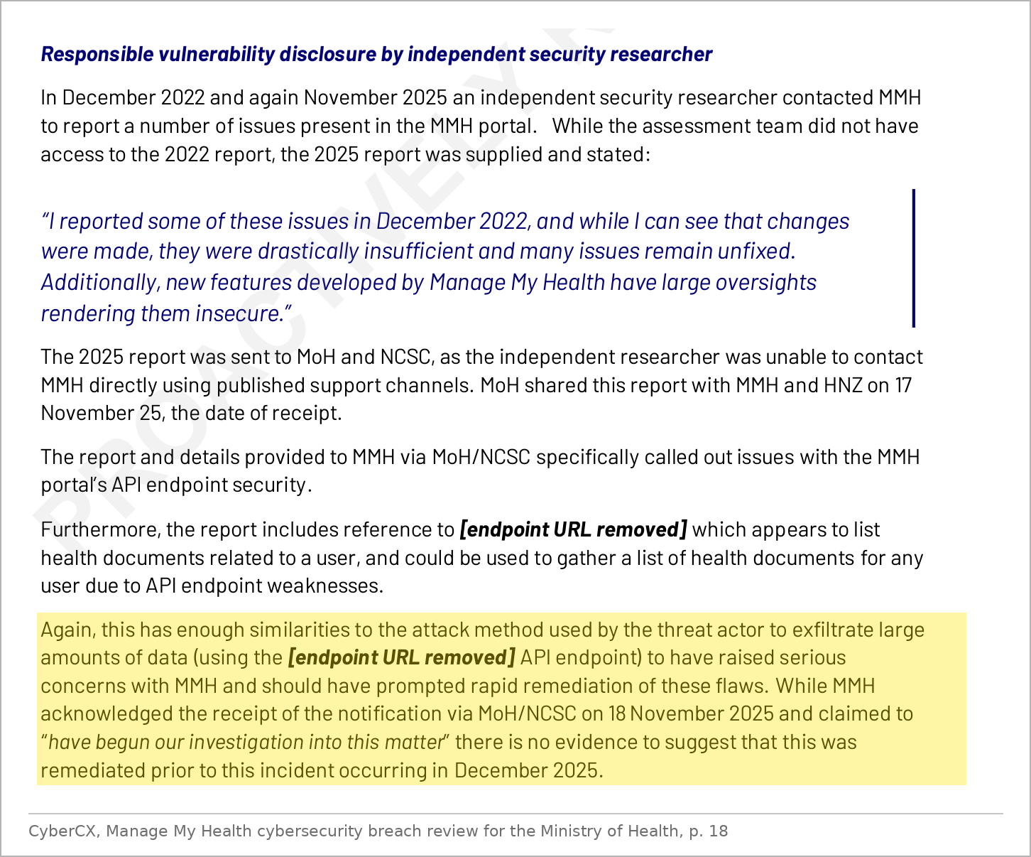 CyberCX review page 18 on the independent security researcher’s December 2022 and November 2025 reports CyberCX review page 18 on the independent security researcher’s December 2022 and November 2025 reports