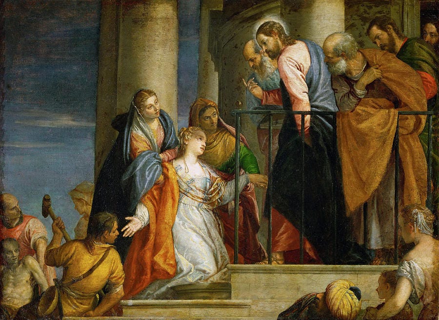 Biblical Scene with Saint Painting - Jesus Healing the Woman with the Issue of Blood by Paolo Veronese Biblical Scene with Saint Painting - Jesus Healing the Woman with the Issue of Blood by Paolo Veronese