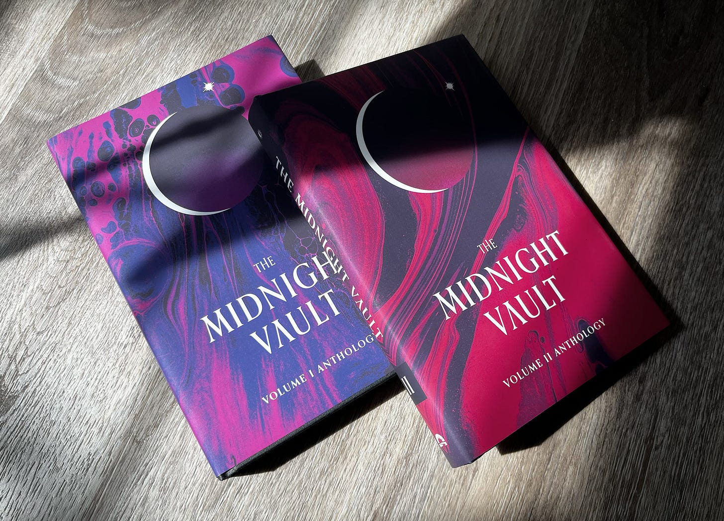 Hardcover editions of Volumes 1 and 2 of The Midnight Vault. Hardcover editions of Volumes 1 and 2 of The Midnight Vault.