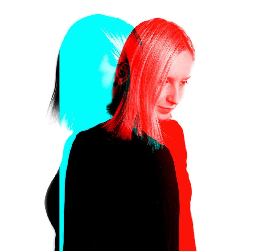 woman with red and blue photo effects woman with red and blue photo effects