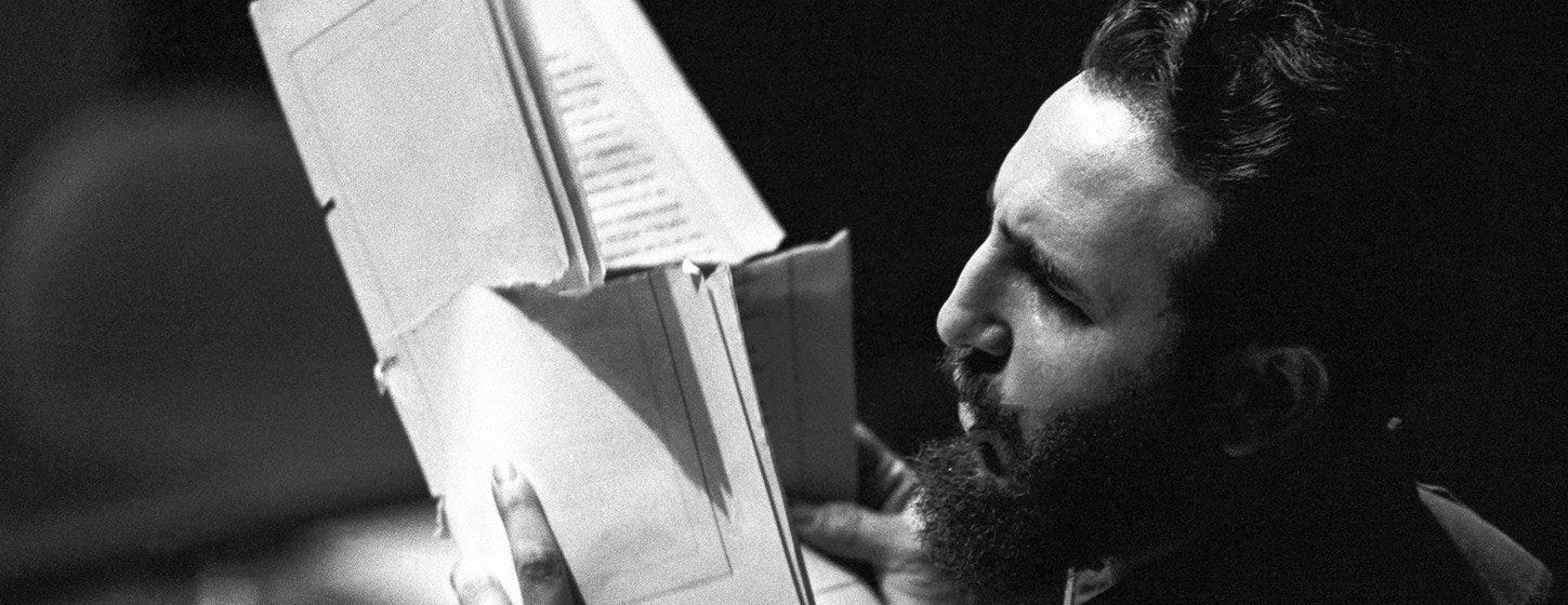 Fidel Castro of Cuba wrapping up his speech at the UN General Assembly in 1960. (file)