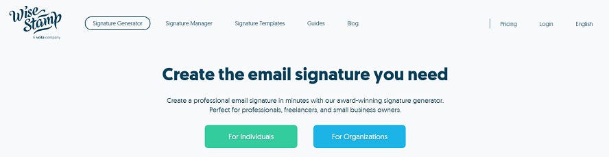 WiseStamp Home page 