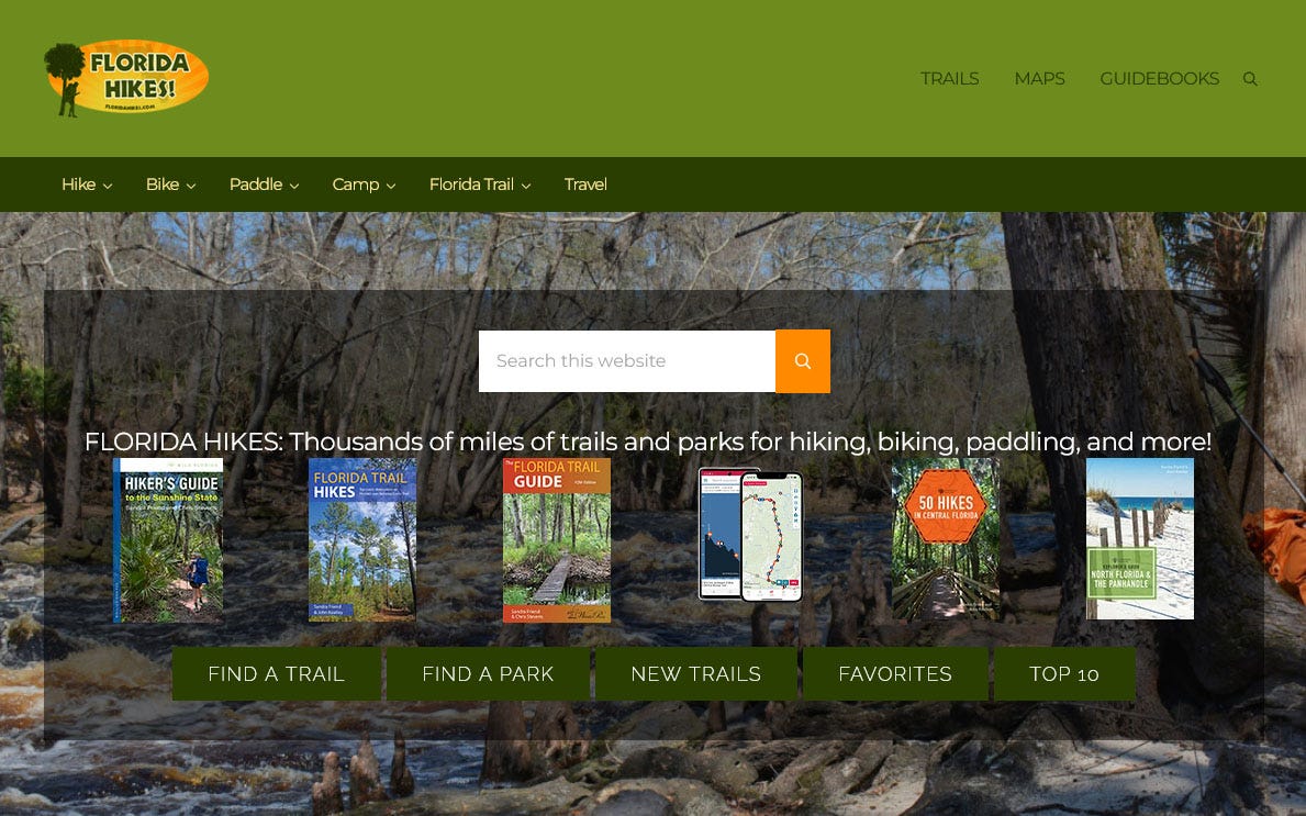 Screenshot of website floridahikes.com from 2026