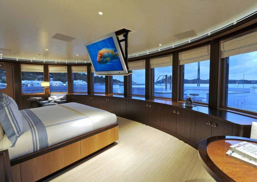 Amazing drop down 4k tv monitor with linear actuator on yacht. Amazing drop down 4k tv monitor with linear actuator on yacht.