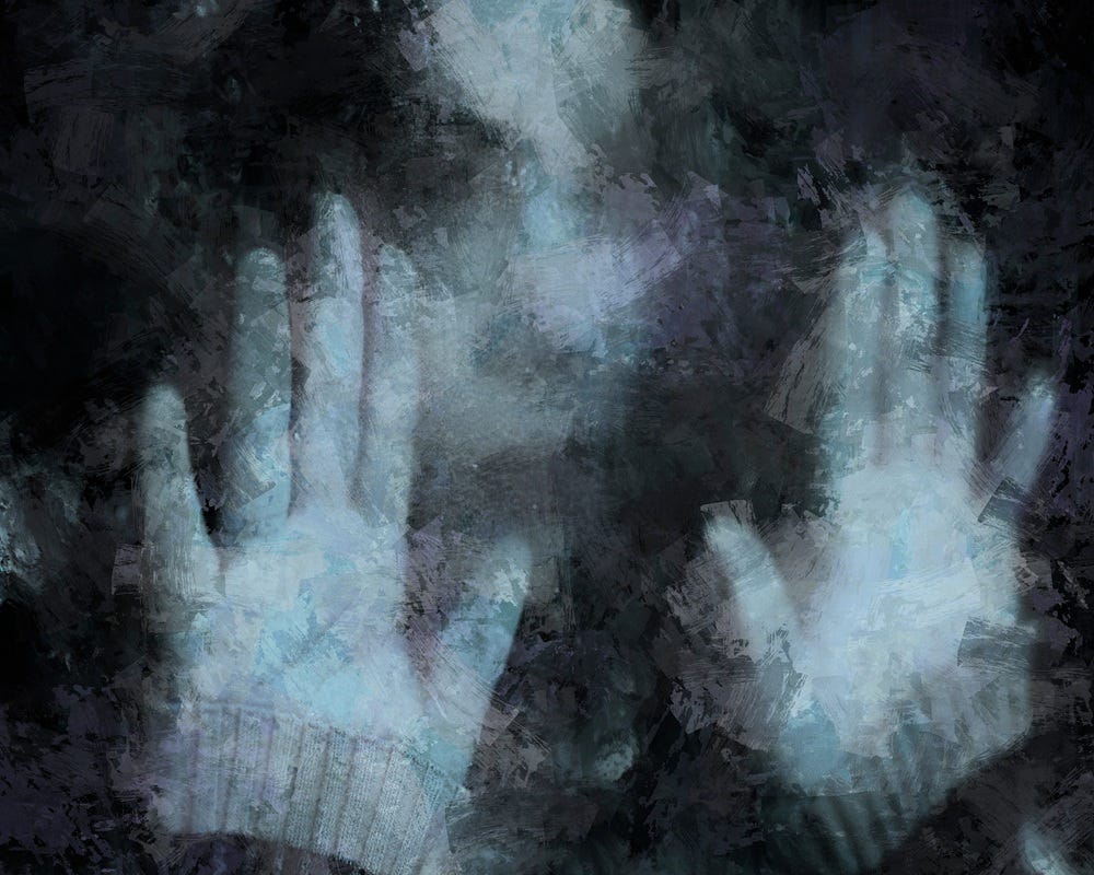 an image of a woman peering through glass, image is fuzzy and deliberately distorted an image of a woman peering through glass, image is fuzzy and deliberately distorted